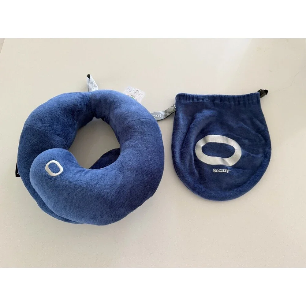 BCOZZY 8-12 Y/O Kids Travel Neck Pillow for Car & Airplane, navy blue (medium)